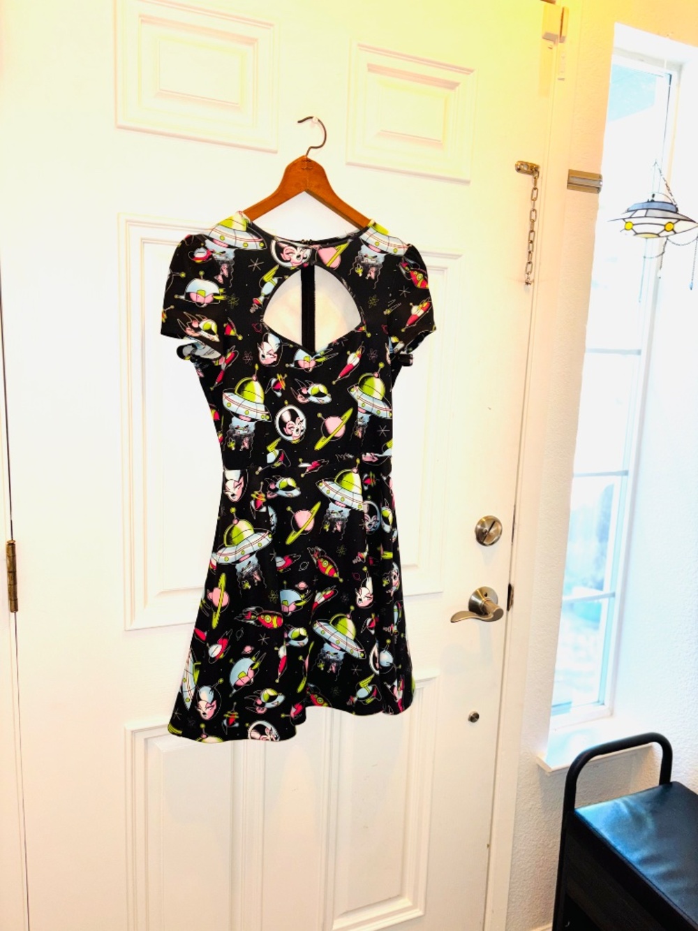 Sourpuss Clothing Alien UFO Space RARE Mini Dress w/ Cut Out bust Sz Small - Picture 3 of 10